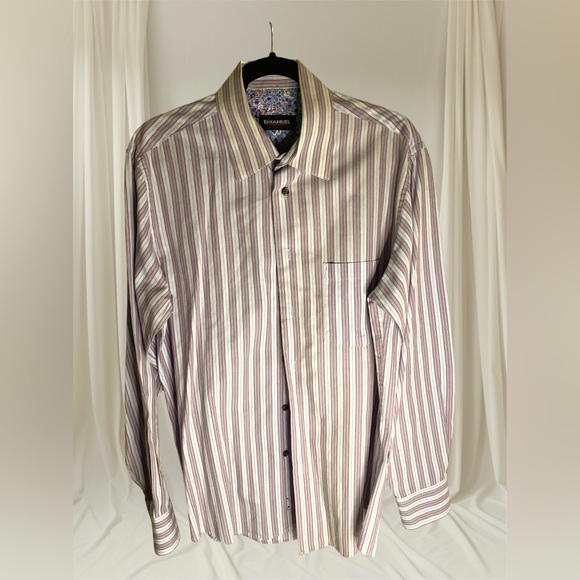 Emanuel Ungaro Men’s Dress shirt Sz L Maroon/Blue Stripe EUC - Picture 1 of 9